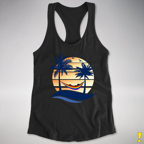 Philly LGBTQ Pride Hammock Summer Beach Sunset Racerback Tank - Black
